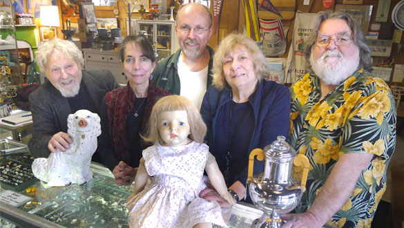 “What Is It? What’s It Worth?” modeled after the Antiques Roadshow, will be held on Wednesday, April 6 at the New Paltz Community Center. The event is sponsored by the New Paltz Historical Society. Pictured are expert appraisers Lionel Heyman and Walter Marquez, co-presidents of the New Paltz Historical Society Susan Stessin-Cohn and Jack Murphy and event coordinator Diane Gleichenhaus. Not pictured are expert appraisers Sanford Levy and Marc Stolfe. (photo by Lauren Thomas)