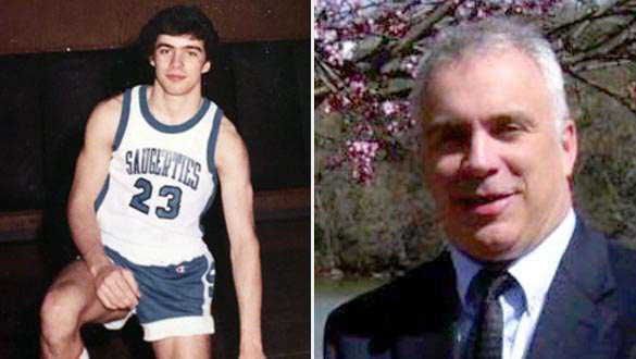 (Left) Bill Murphy in his varsity basketball uniform (Right) Bill Murphy today