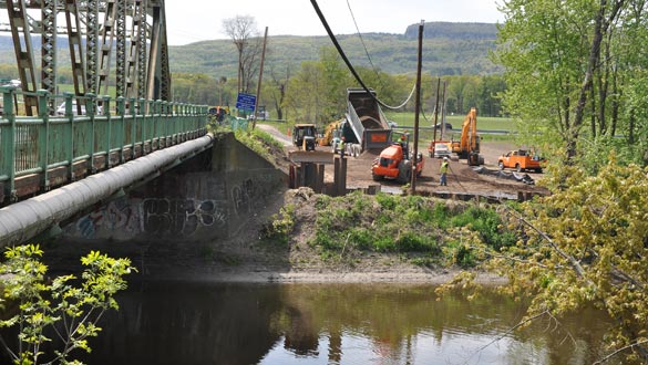 Construction recently began on the temporary bridge to go over the Wallkill River next to the Carmine Liberta Bridge in New Paltz. (photo by Lauren Thomas)