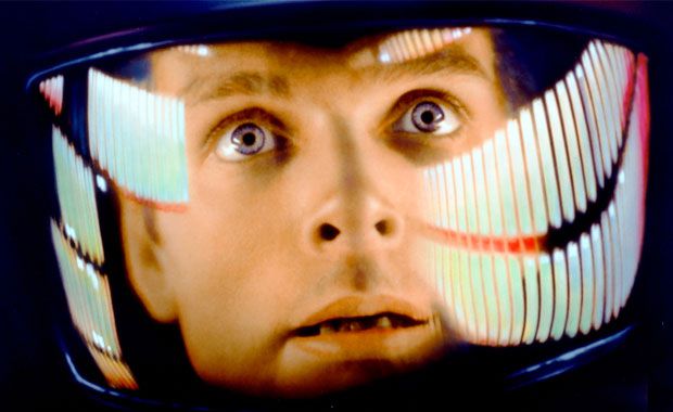 Dave Bowman, in 2001: A Space Odyssey, interacts with the HAL 9000 computer.
