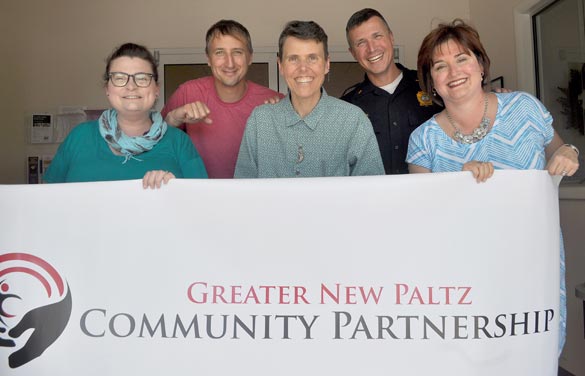 Representing the Greater New Paltz Community Partnership (L-R): Kelly Warringer of Family of New Paltz, Jim Tinger of the New Paltz Youth Program, Director of the New Paltz Community Partnership Phoenix Kawamoto, Rob Lucchesi of the New Paltz Police Department and Michelle Combs of SUNY New Paltz. (photo by Lauren Thomas)