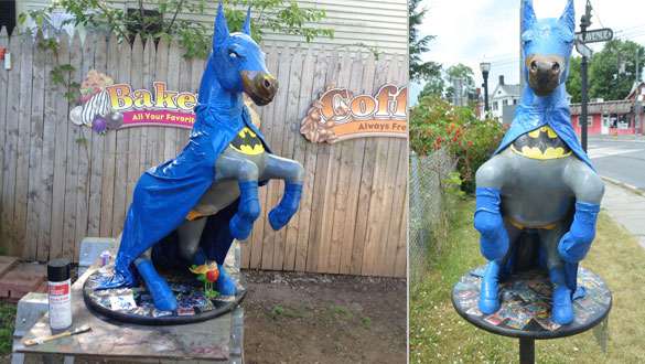 Bathorse before the incident, with trusty sidekick Robin at his feet. Holy Bathorse, Robin! Robin’s been purloined and the police are looking for the dastardly criminals who perpetrated the crime.