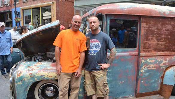 It might not look like much, but boy does that engine sound sweet. Brian Morris and Steven Bennett restored this 1955 International bread delivery truck. (photo by Robert Ford)