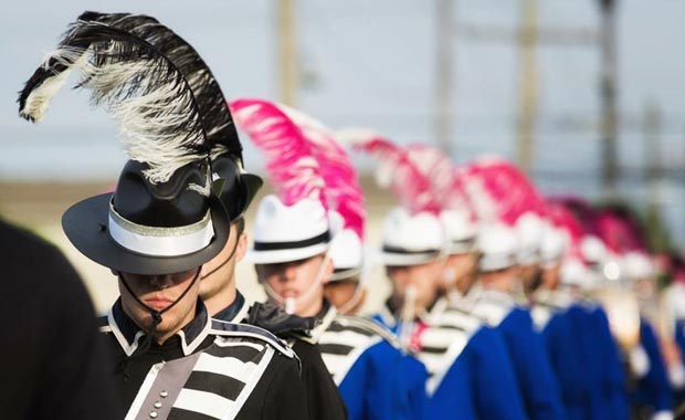 There will be six drum and bugle corps on Saturday from the Tri-State area competing in the March of Champions. The Excelsior, the Sunrisers and the White Sabers are all from New York; the Fusion Core and the Hawthorne Caballeros (pictured above) are from New Jersey and Connecticut’s entry is the Hurricanes. Three additional units will perform in exhibition: the Caballeros Alumni from New Jersey and two New York outfits, the 20th Century Limited and the Saints’ Brigade. (photo by Harlan Landes)