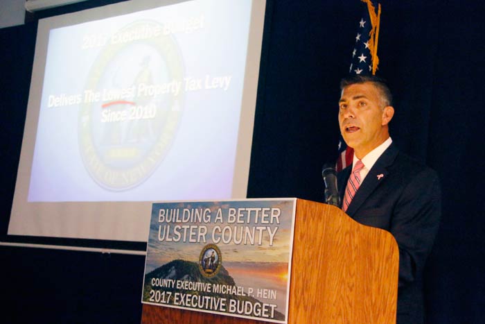 Mike Hein presents his budget Friday. (photo by Phyllis McCabe)