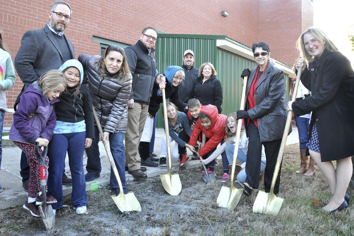 Last Friday afternoon, a groundbreaking ceremony was held for the new amphitheatre planned for Lenape Elementary School in New Paltz. (photo by Lauren Thomas)