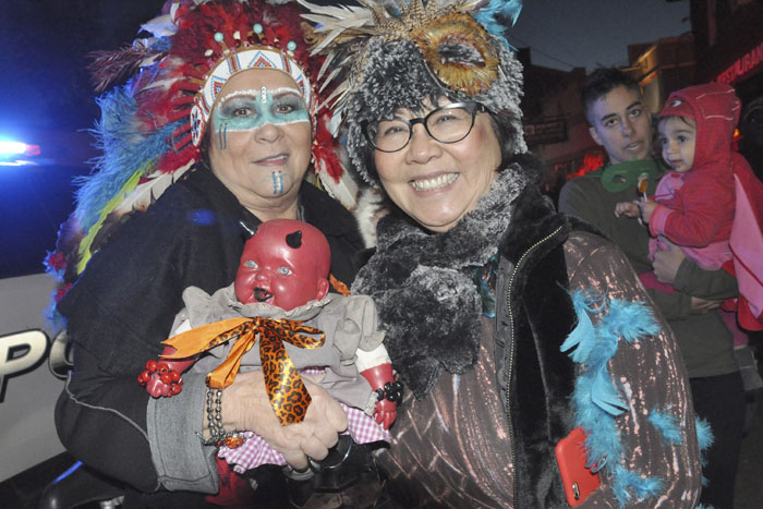 In New Paltz on Halloween night Reverend Francine DeCicco of Queens and Mimi Lam of New Paltz light up the night.