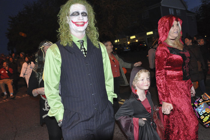 The Joker flashes his Chelsea grin in the New Paltz Halloween Parade last Monday night.