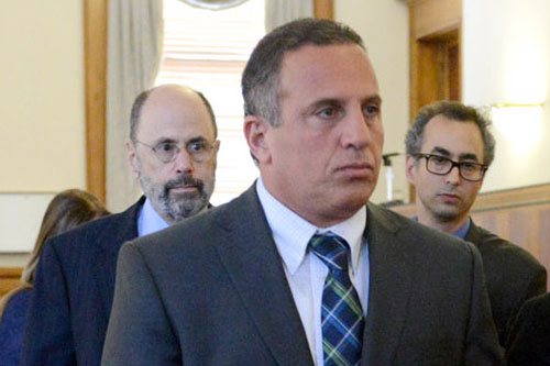 Gilberto Nunez leaves court after being acquitted of a murder charge earlier this year. Behind him are his lawyers Gerald Shargel (left) and Evan Lipton. (pool photo by Tania Barricklo/Daily Freeman)