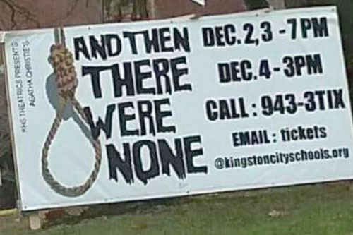The billboard, now removed, bearing the troubling noose.
